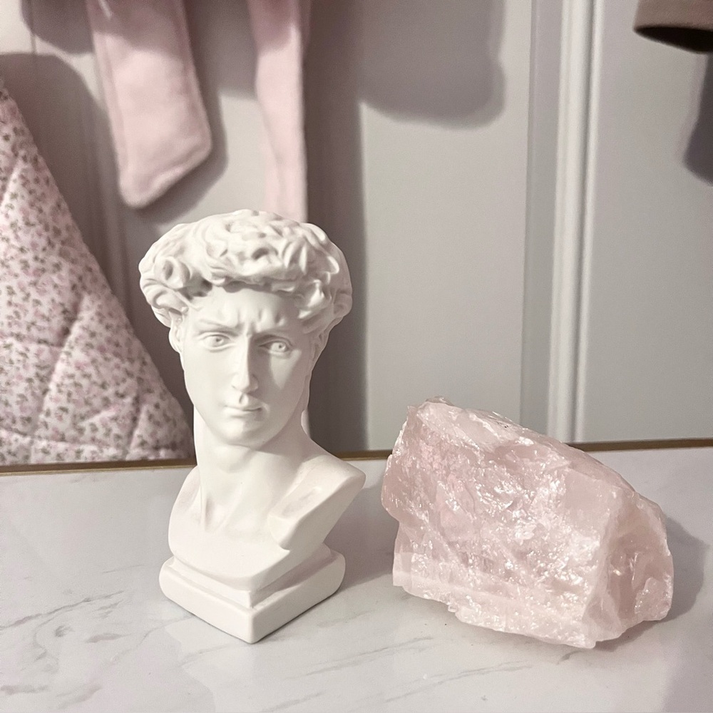 Greek David Statue head and pink rose quartz